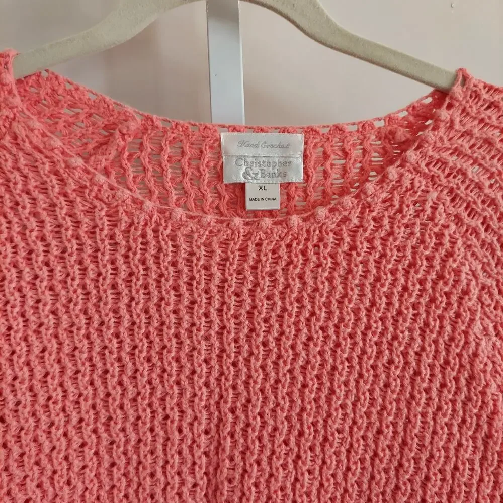 Christopher Banks XL Hand Crochet Sweater‎ Flower Boarder Fairy Cottagecore